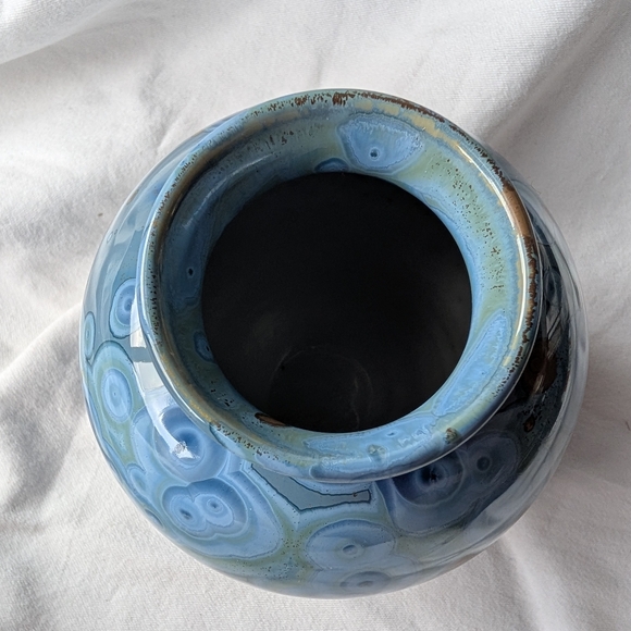 Manka John Mankameyer Handmade Studio Pottery Blue Crystalline Glaze Vase - Picture 7 of 9